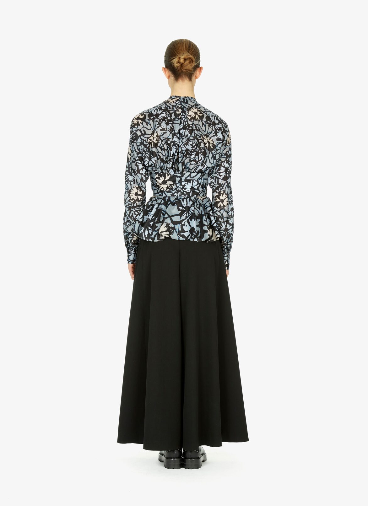 Cinched printed habotai silk shirt  ALAÏA BLACK/BLUE CINCHED PRINTED HABOTAI SILK SHIRT